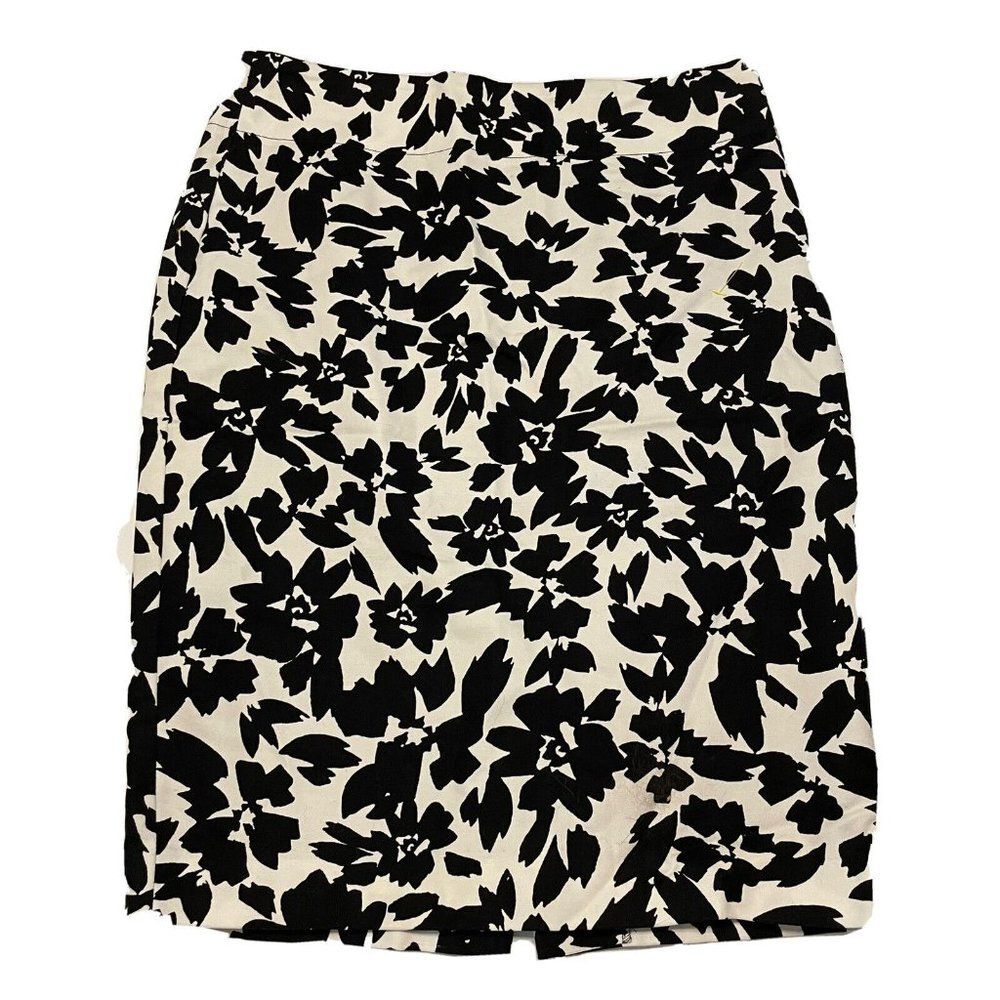 Ann Taylor Loft Womans Sz 00 Straight pencil Skirt Black White Floral Lined Zip